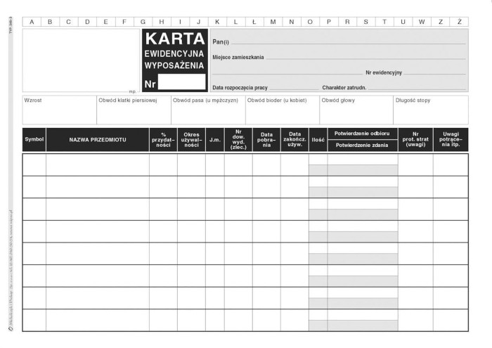 Karta wyposażenia