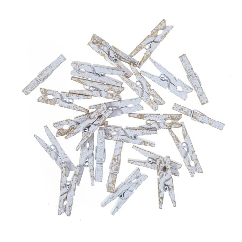 Klamerki mini drewniane 3cm białe złocone 24szt. CEOZ-168