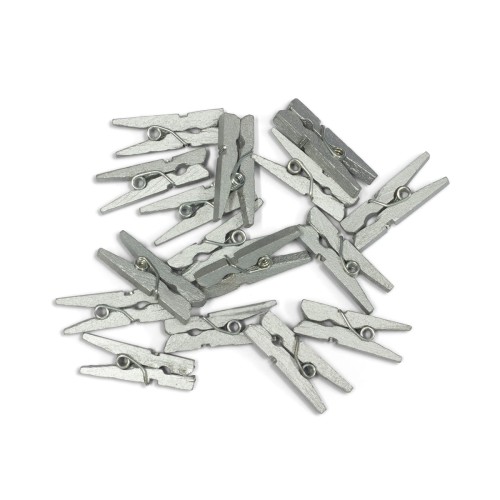 Klamerki mini drewniane 25mm srebrne 25szt.