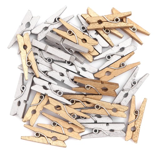 Klamerki mini drewniane 3cm GOLD&SILVER 30szt. CEOZ-144