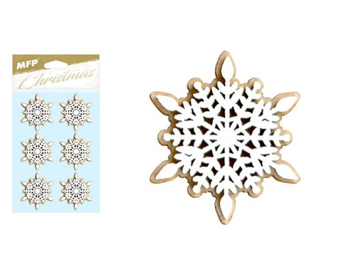 Śnieżynka drewniana z naklejką 6 szt.