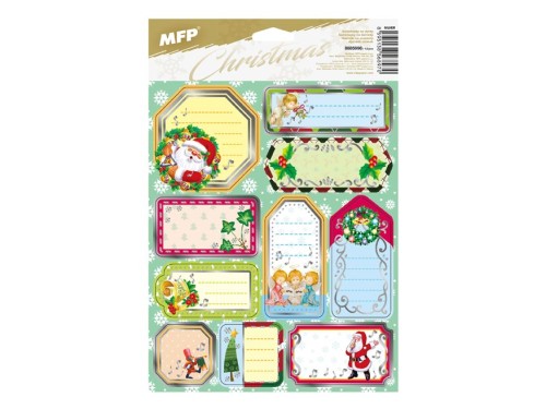 Naklejki na prezenty ze srebrną obwódką 12 szt.