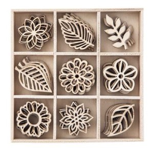 Kształty z drewna liście 45szt. DPDN-063