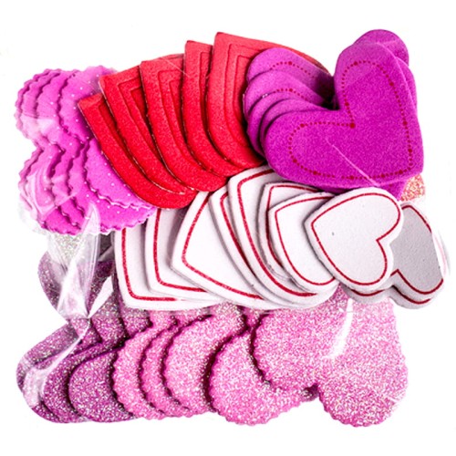 Naklejki z pianki serca z brokatem 50szt. KSPI-069