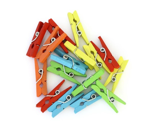 Klamerki mini drewniane 25mm mix tęcza 25szt.