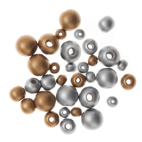 Drewniane koraliki złote&srebrne a'30szt. GRKO-139