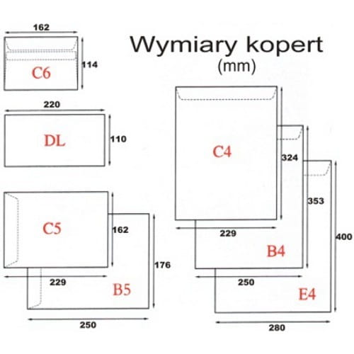 Koperta biurowa C6 SK - prawe okienko - wymiary - biała