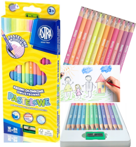 Kredki ołówkowe dwustronne 12=24 kolory ASTRA 