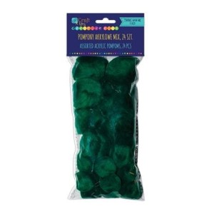 Pompony akrylowe mix ciemnozielone a'24szt.        