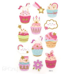 Naklejki z pianki z brokatem babeczki 12szt.