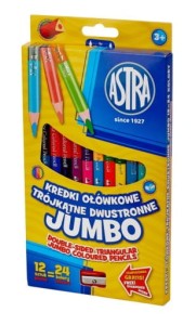 Kredki ołówkowe grube dwustronne 12=24 ASTRA  
