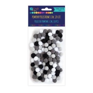 Pompony poliestrowe 1cm mix  a'120szt.  biało-czarne